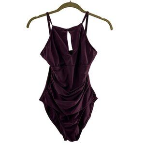 Ellen Tracy One-Piece Plum Swimsuit Ruching & Keyhole Back Size 6 Swim Purple